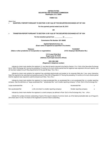 Thumbnail Applied Optoelectronics 10-Q Quarterly Report FY2015 