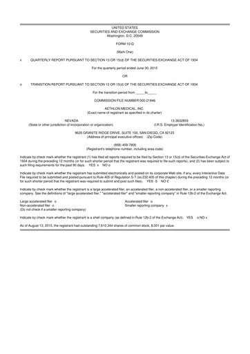 Thumbnail Aethlon Medical
 10-Q Quarterly Report FY2016 