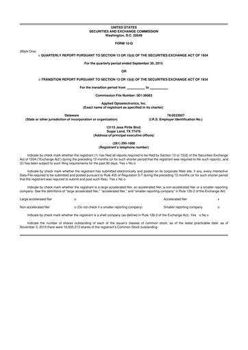 Thumbnail Applied Optoelectronics 10-Q Quarterly Report FY2015 