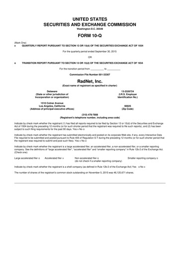 Thumbnail RadNet 10-Q Quarterly Report FY2015 