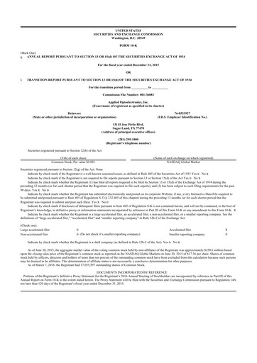 Thumbnail Applied Optoelectronics 10-K Annual Report 2015