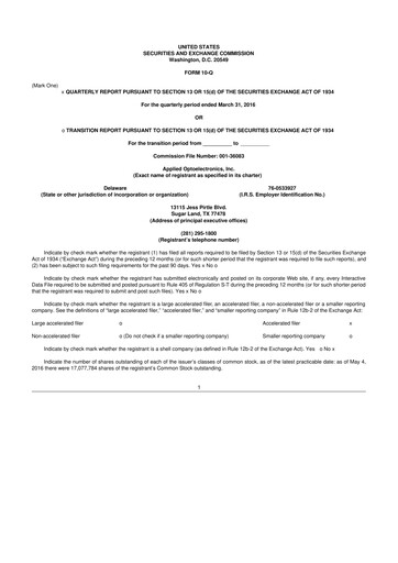 Thumbnail Applied Optoelectronics 10-Q Quarterly Report FY2016 