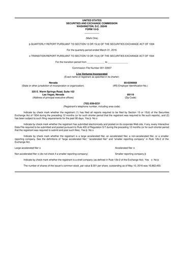 Thumbnail Live Ventures 10-Q Quarterly Report FY2016 