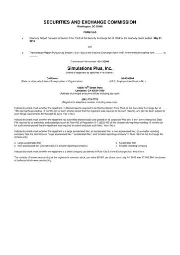 Miniature Simulations Plus
 10-Q Rapport trimestriel  