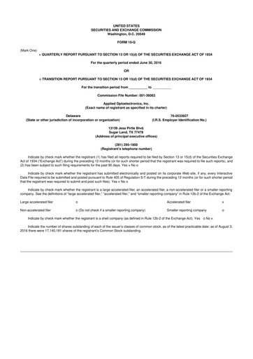 Thumbnail Applied Optoelectronics 10-Q Quarterly Report FY2016 