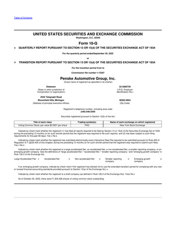 Thumbnail Penske Automotive Group 10-Q Quarterly Report FY2022 