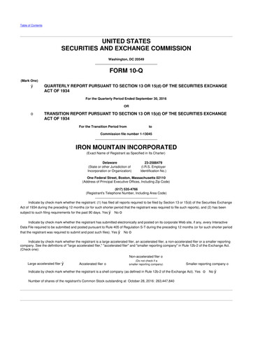 Thumbnail Iron Mountain 10-Q Quarterly Report FY2016 