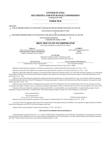 Thumbnail Iron Mountain 10-K Annual Report 2016