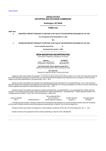 Thumbnail Iron Mountain 10-Q Quarterly Report FY2018 