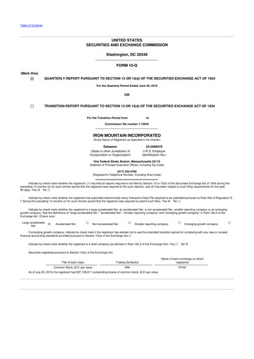 Thumbnail Iron Mountain 10-Q Quarterly Report FY2019 