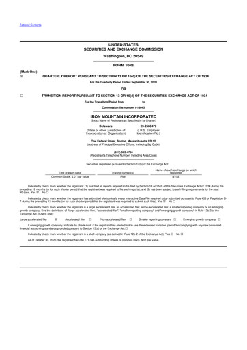 Thumbnail Iron Mountain 10-Q Quarterly Report FY2020 