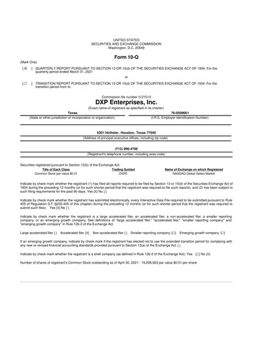 Thumbnail DXP Enterprises 10-Q Quarterly Report FY2021 