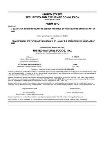 Thumbnail United Natural Foods
 10-Q Quarterly Report FY2016 