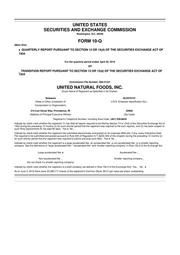 Thumbnail United Natural Foods
 10-Q Quarterly Report FY2016 