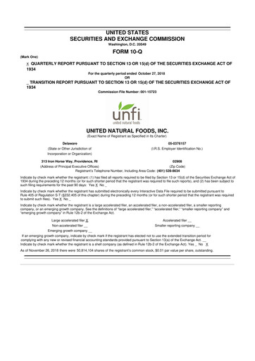 Thumbnail United Natural Foods
 10-Q Quarterly Report FY2019 