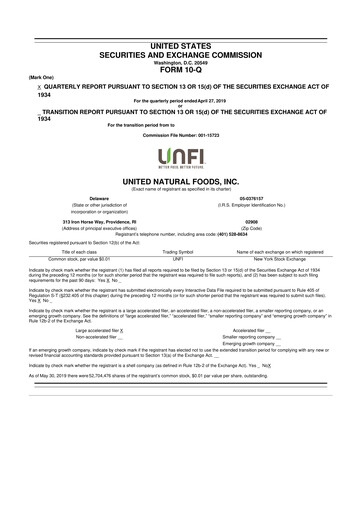 Thumbnail United Natural Foods
 10-Q Quarterly Report FY2019 