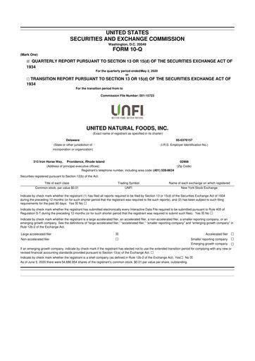Thumbnail United Natural Foods
 10-Q Quarterly Report FY2020 