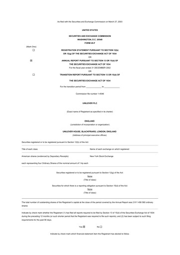 Thumbnail Unilever 20-F Annual Report 