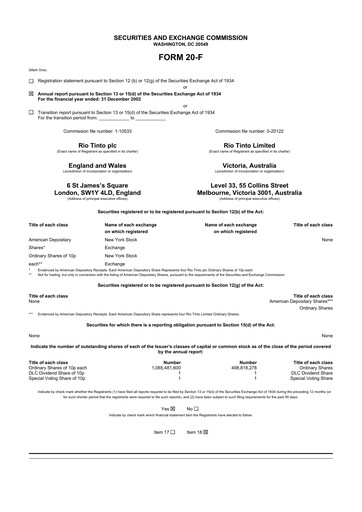 Thumbnail Rio Tinto 20-F Annual Report 