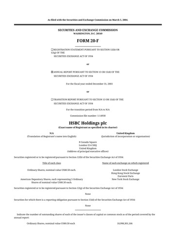 Thumbnail HSBC 20-F Annual Report 