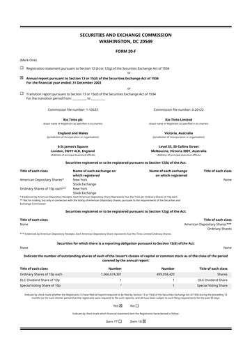 Thumbnail Rio Tinto 20-F Annual Report 