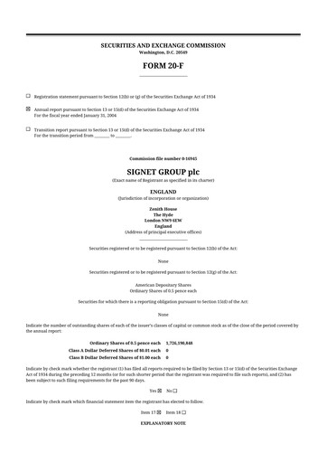 Thumbnail Signet Jewelers
 20-F Annual Report 