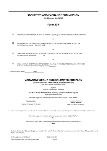 Thumbnail Vodafone 20-F Annual Report 