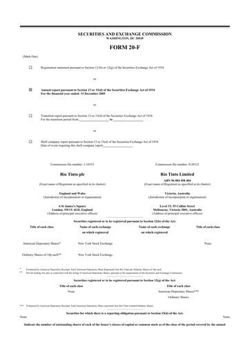 Thumbnail Rio Tinto 20-F Annual Report 