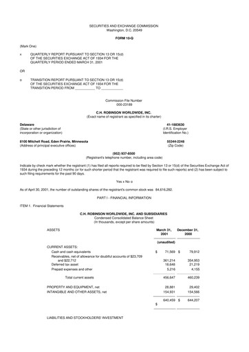 Thumbnail C. H. Robinson 10-Q Quarterly Report FY 