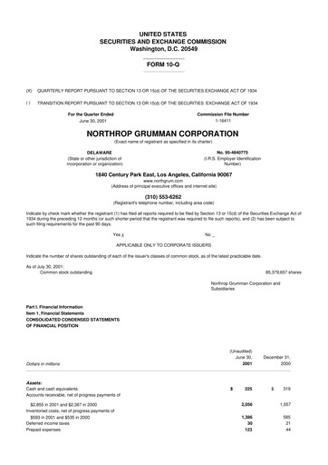 Miniature Northrop Grumman 10-Q Rapport trimestriel  
