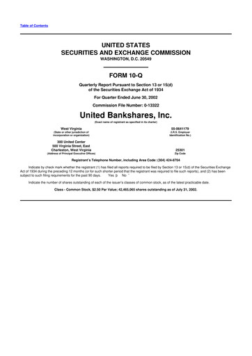 Thumbnail United Bankshares 10-Q Quarterly Report FY 