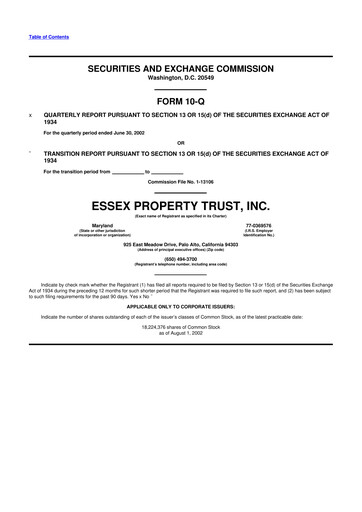 Thumbnail Essex Property Trust
 10-Q Quarterly Report FY 