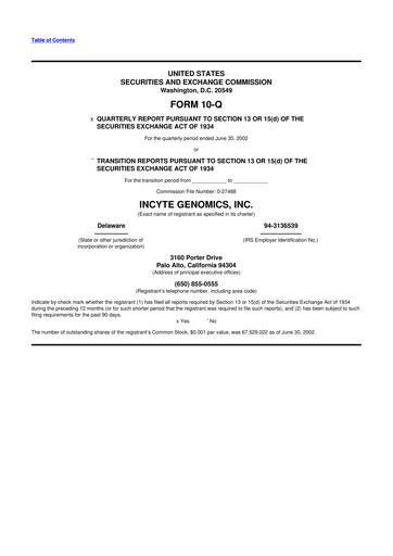 Thumbnail Incyte 10-Q Quarterly Report FY 