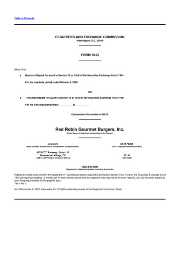 Miniature Red Robin
 10-Q Rapport trimestriel  