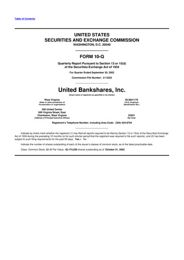 Thumbnail United Bankshares 10-Q Quarterly Report FY 