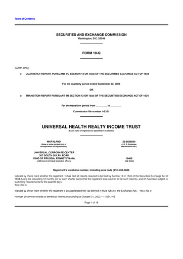 Thumbnail Universal Health Realty Income Trust 10-Q Quarterly Report FY 