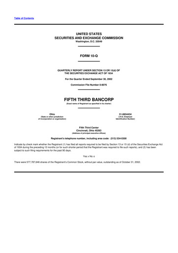 Thumbnail Fifth Third Bank
 10-Q Quarterly Report FY 