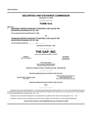 Thumbnail Gap Inc.
 10-Q Quarterly Report FY 