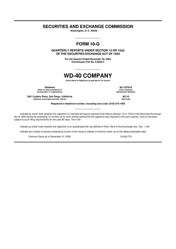 Miniature WD-40 Company
 10-Q Rapport trimestriel  