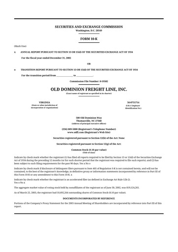 Thumbnail Old Dominion Freight Line
 10-K Annual Report 