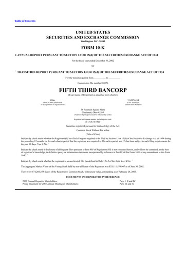 Thumbnail Fifth Third Bank
 10-K Annual Report 