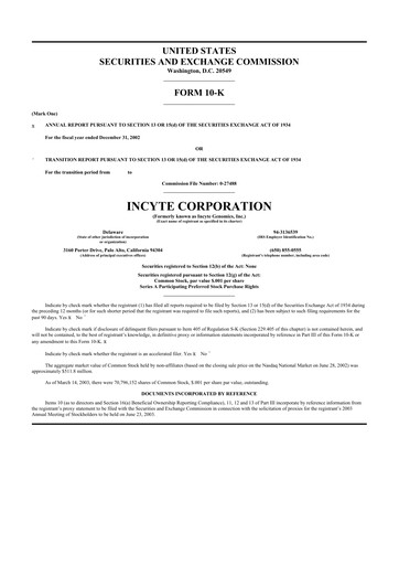 Thumbnail Incyte 10-K Annual Report 
