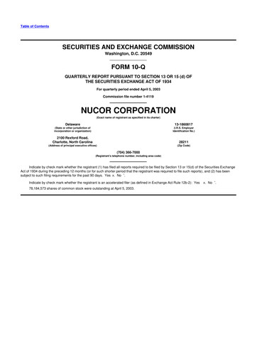 Thumbnail Nucor
 10-Q Quarterly Report FY 