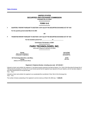 Thumbnail Faro Technologies
 10-Q Quarterly Report FY 