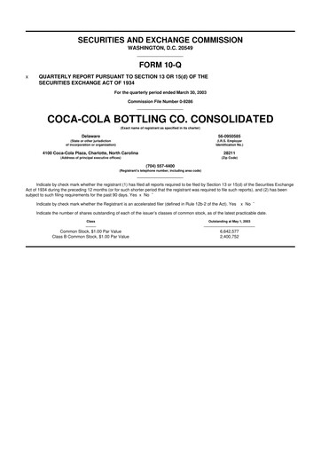 Thumbnail Coca-Cola Consolidated 10-Q Quarterly Report FY 