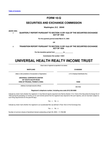 Thumbnail Universal Health Realty Income Trust 10-Q Quarterly Report FY 