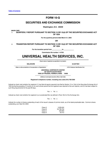 Thumbnail Universal Health Services
 10-Q Quarterly Report FY 