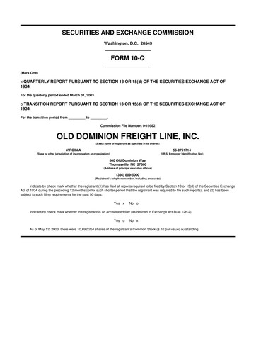 Thumbnail Old Dominion Freight Line
 10-Q Quarterly Report FY 