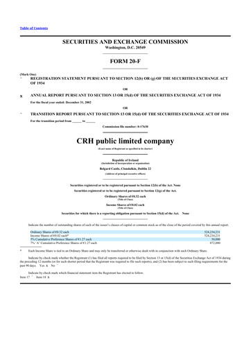 Thumbnail Cement Roadstone Holding
 20-F Annual Report 