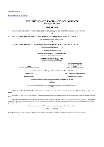 Thumbnail Nomura Holdings 20-F Annual Report 